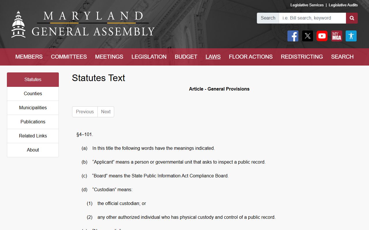 Kent County arrest records and Maryland Public Information Act definitions