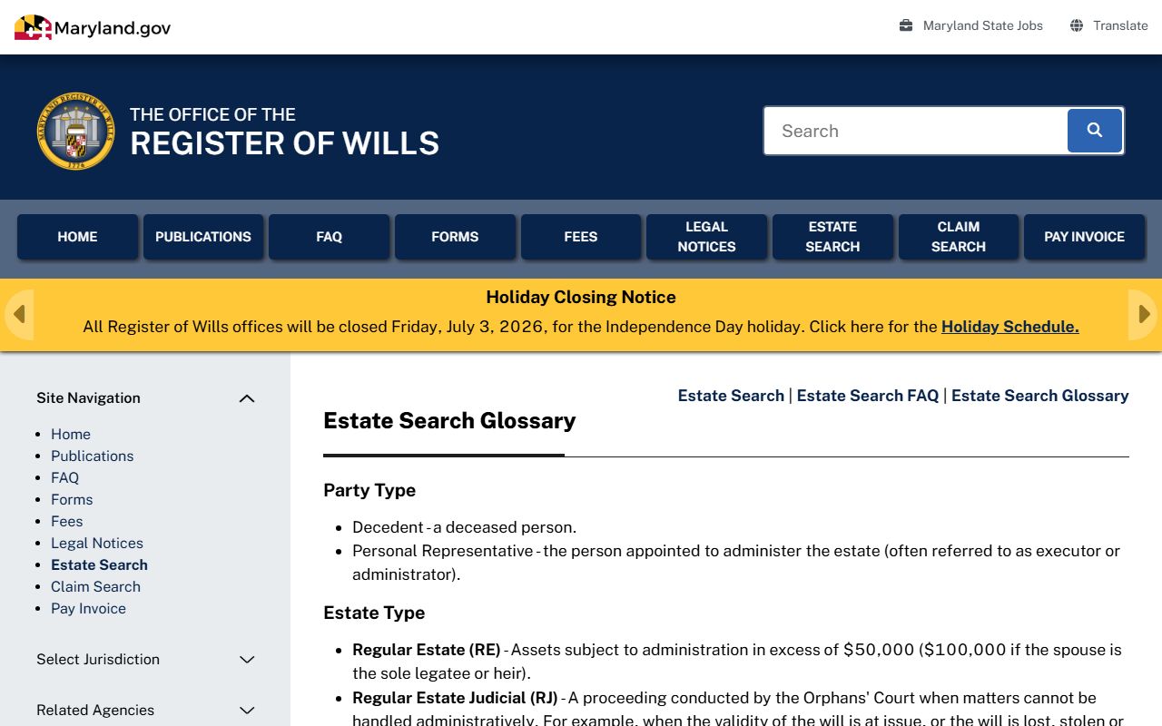 Kent County court dockets estate search terms
