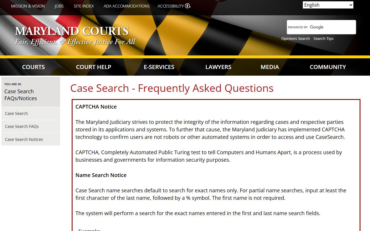 Kent County court records Case Search FAQ information