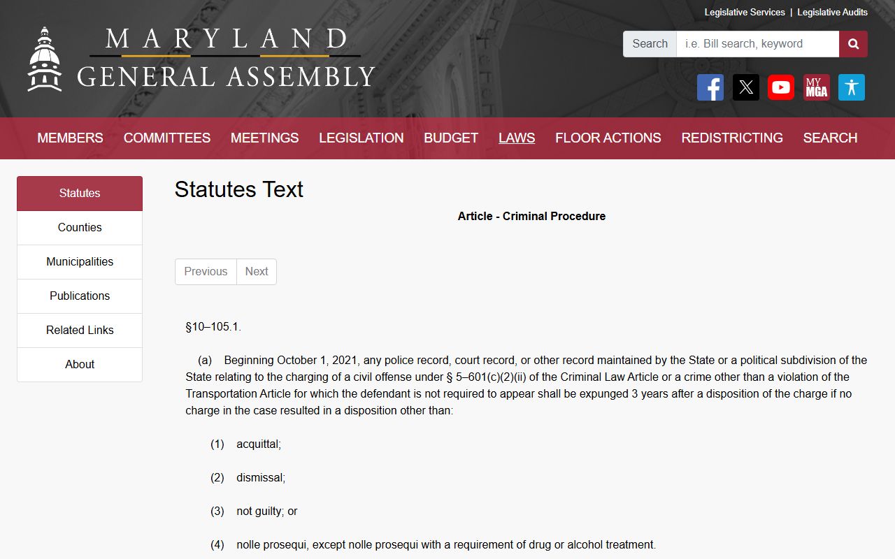 Kent County criminal court records Maryland automatic expungement statute