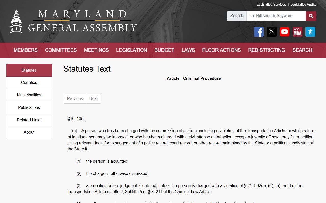 Kent County criminal court records Maryland expungement statute