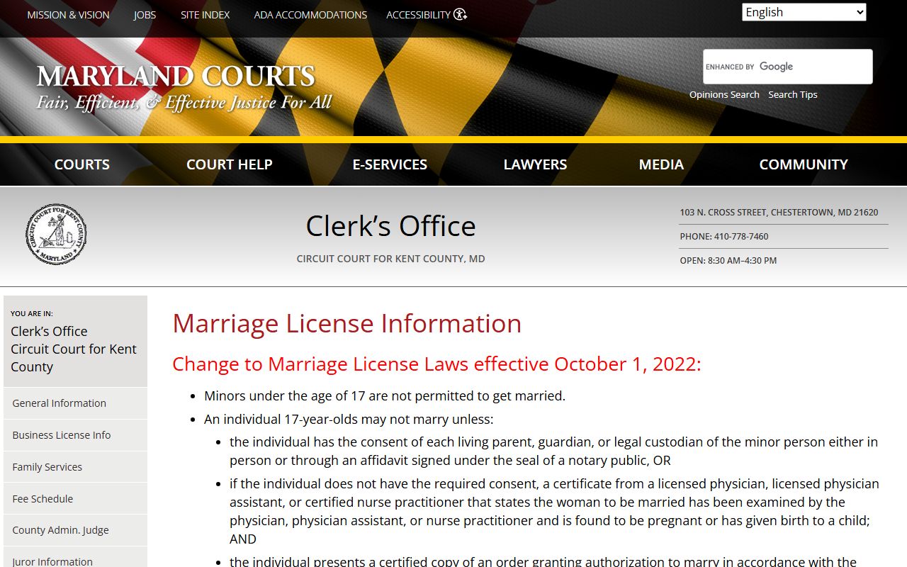 Kent County marriage records license requirements