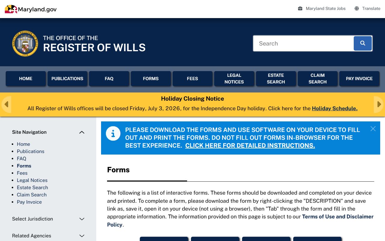 Kent County probate records Register of Wills forms