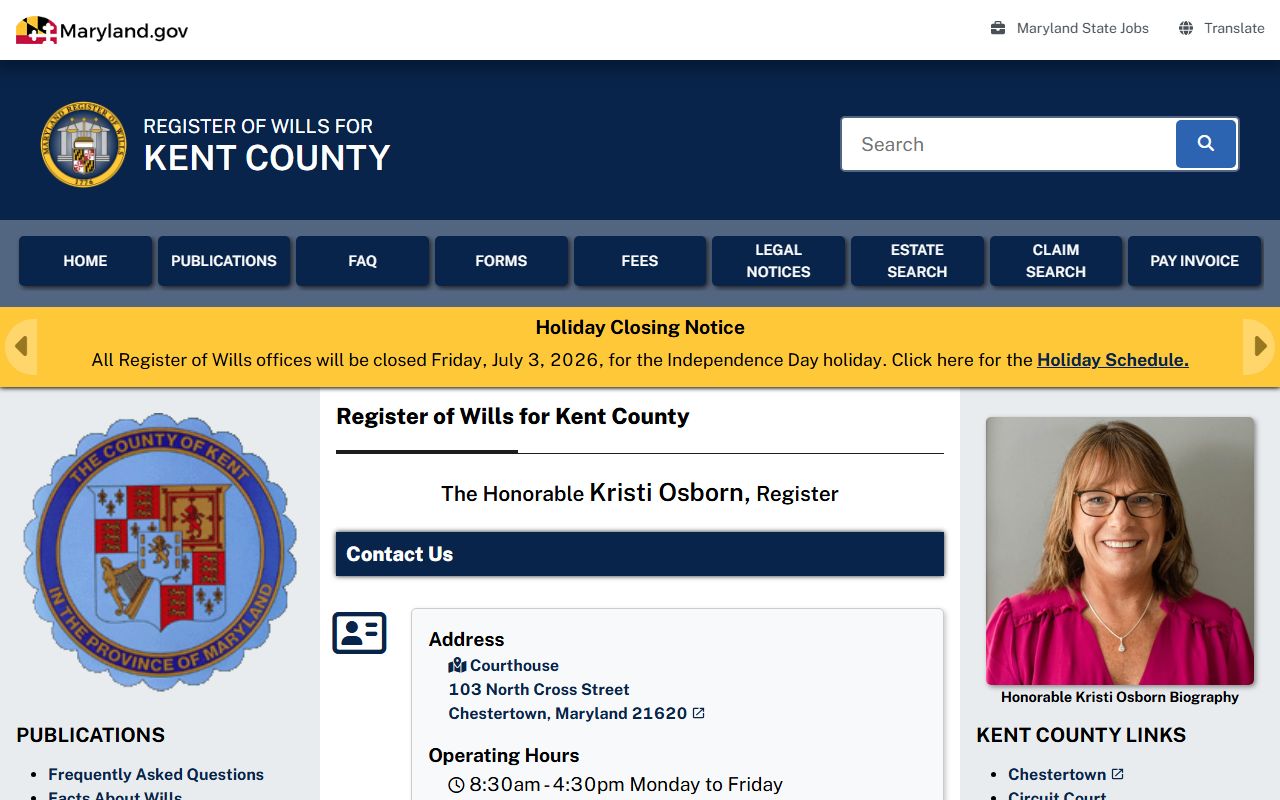Kent County probate records Register of Wills office
