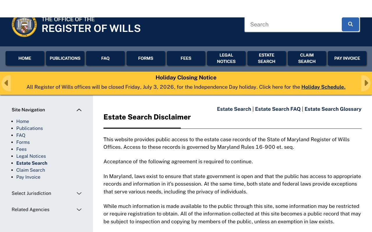 Kent County probate records Estate Search information