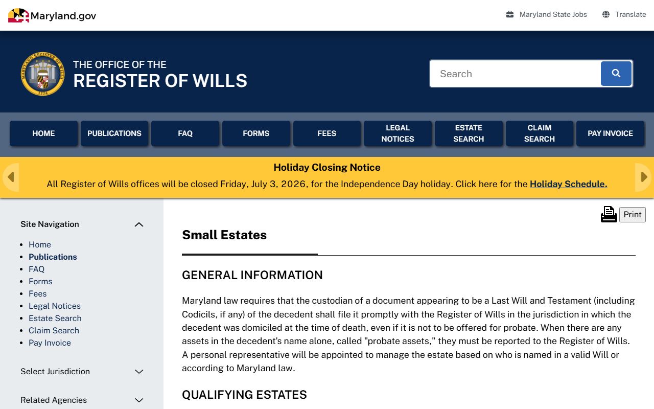 Kent County probate records small estate information