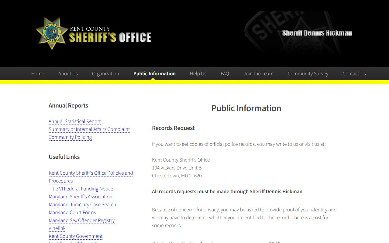 Kent County warrant records and sheriff records request information